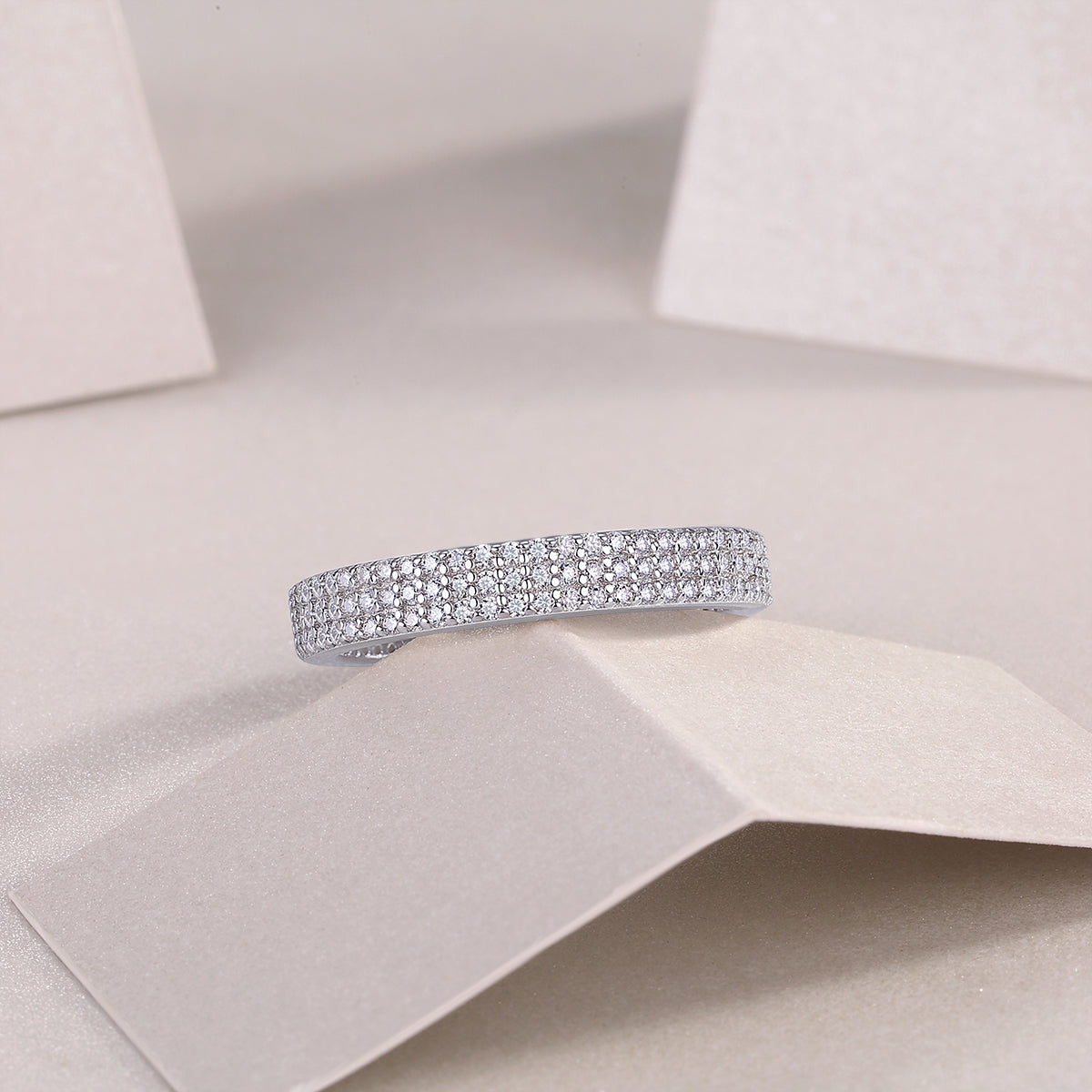 Moissanite Three-Row Pave Full Eternity Band in 925 Sterling Silver