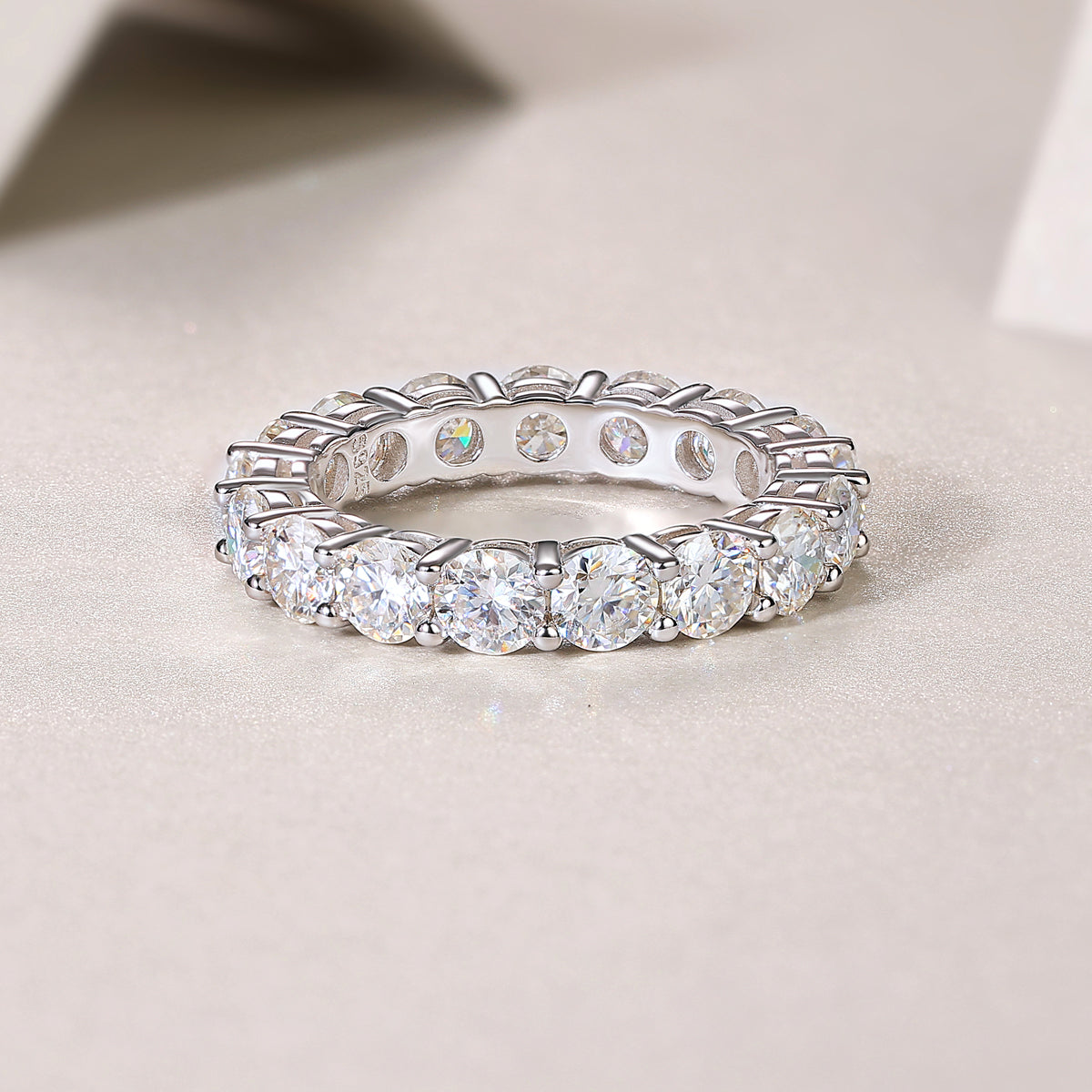 Oval Moissanite Shared-Prong Eternity Band in 925 Sterling Silver