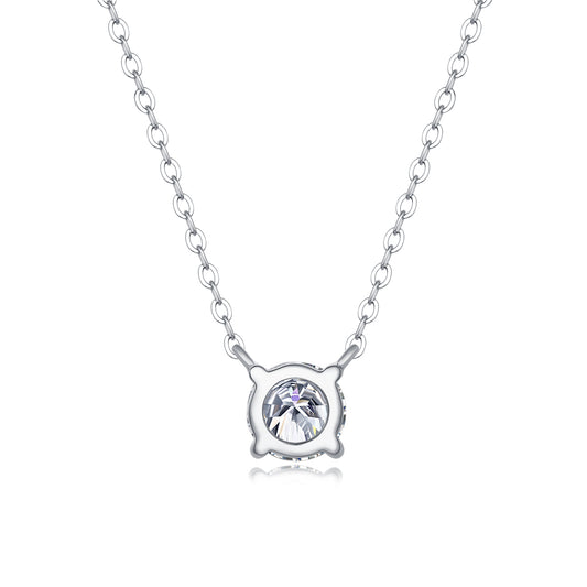 Round Moissanite Four-Prong Solitaire Necklace in 925 Sterling Silver