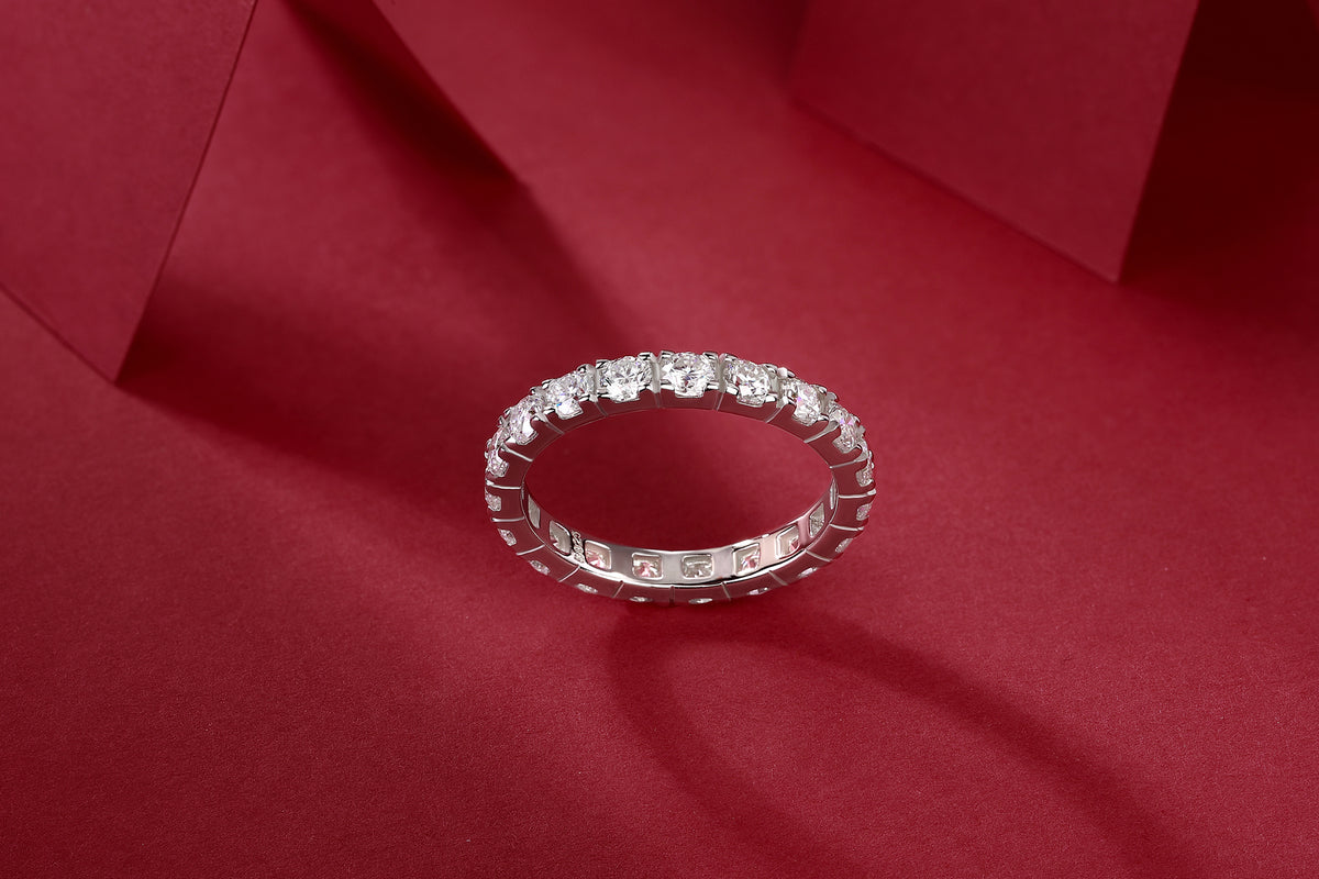 Round Moissanite Shared-Prong Eternity Band in 925 Sterling Silver