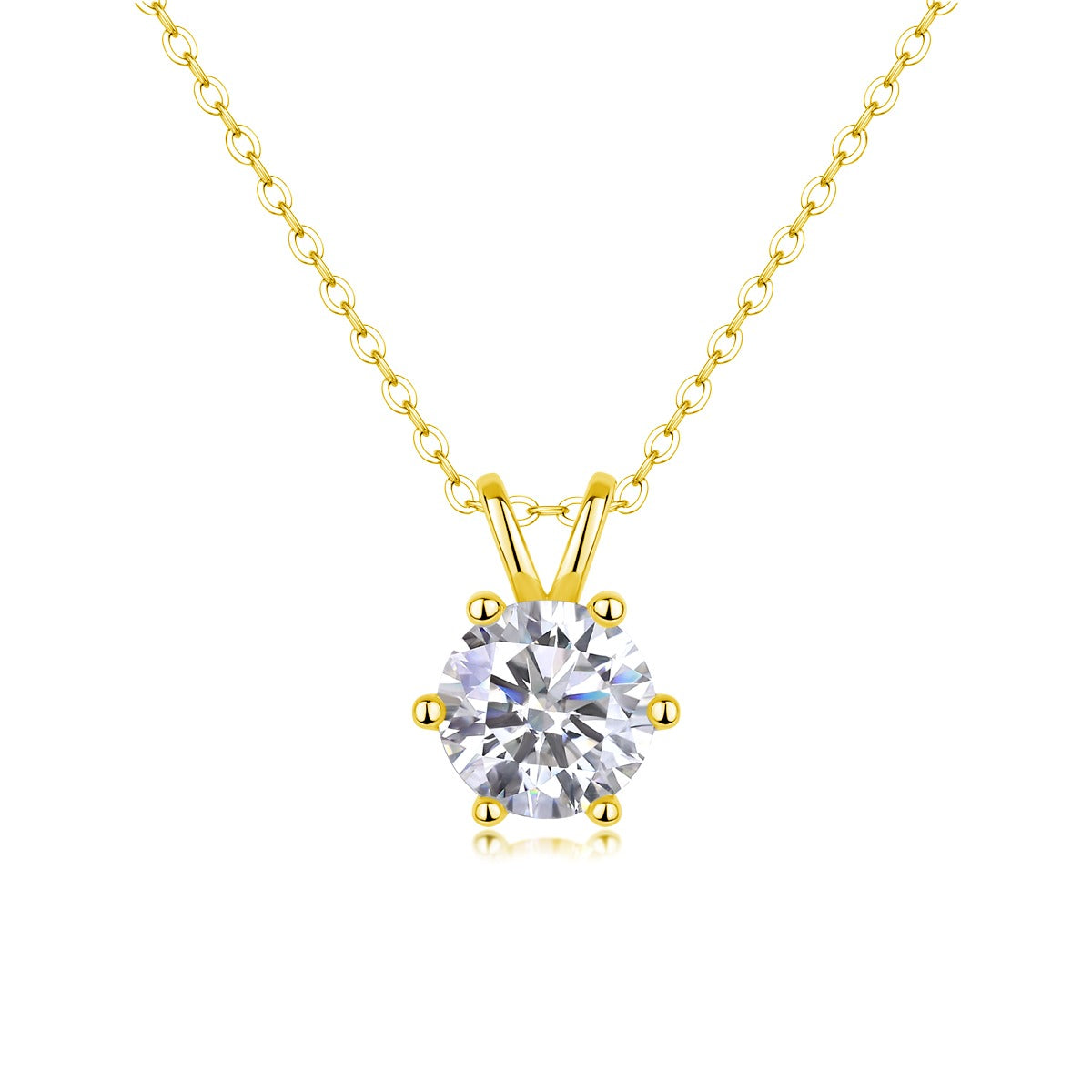 Round Moissanite Six-Prong Solitaire Pendant Necklace in 925 Silver
