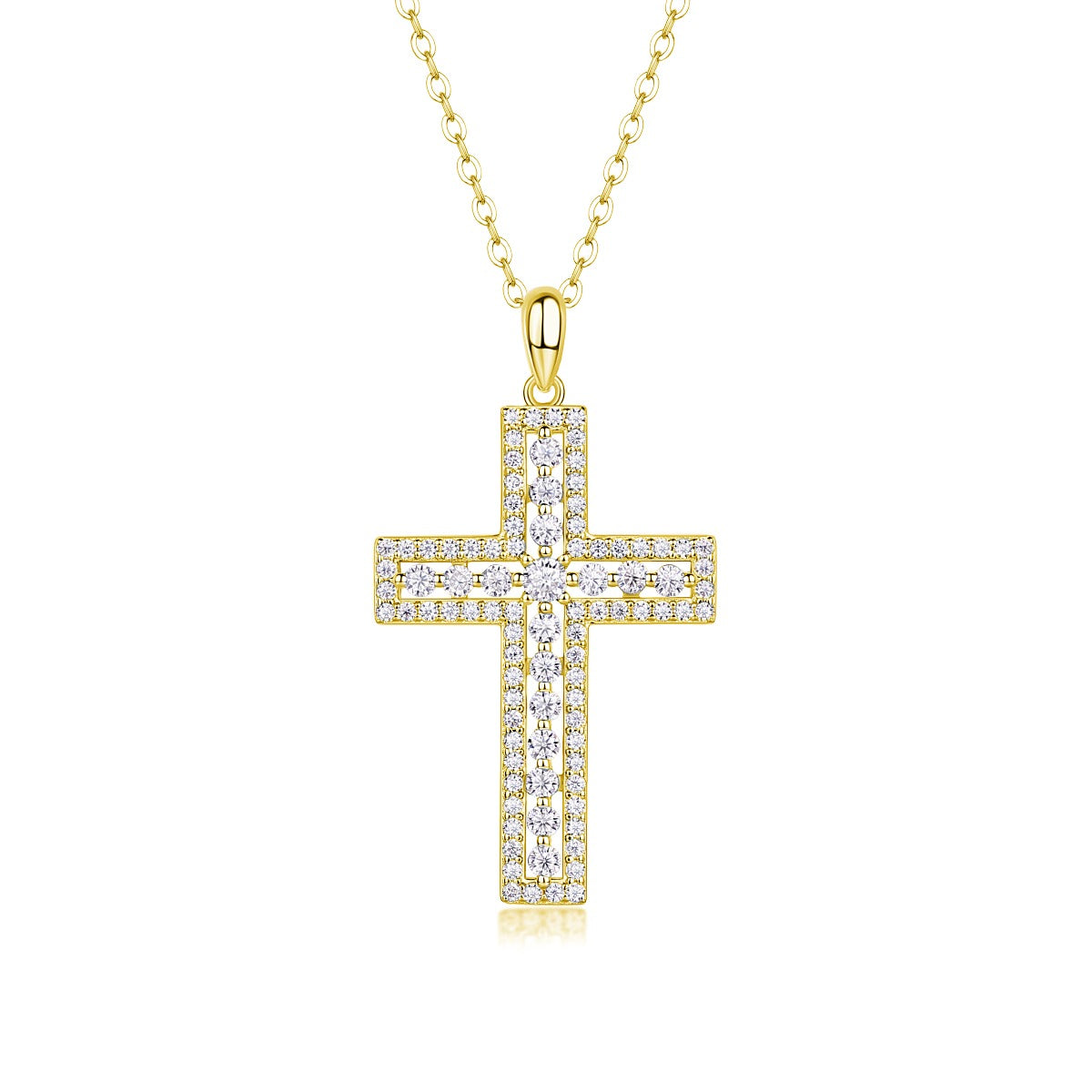 Moissanite Pave Cross Pendant Necklace in 925 Sterling Silver