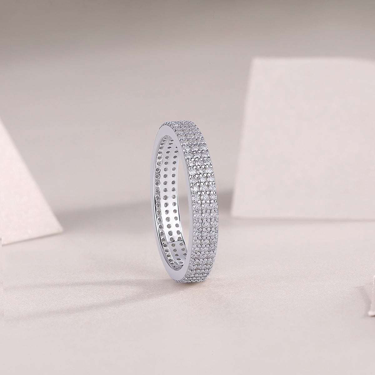 Moissanite Three-Row Pave Full Eternity Band in 925 Sterling Silver