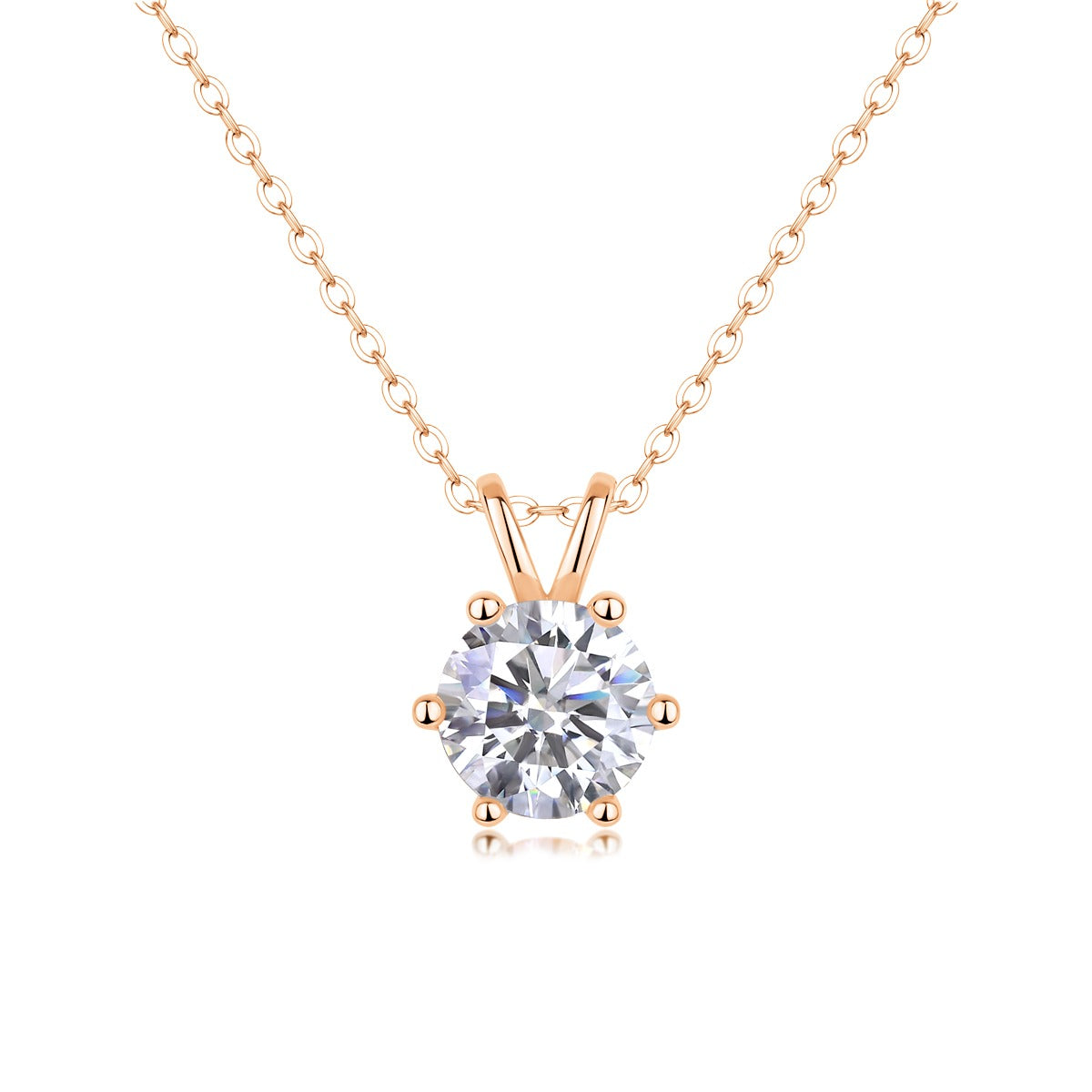 Round Moissanite Six-Prong Solitaire Pendant Necklace in 925 Silver