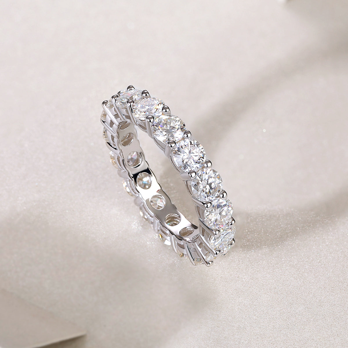 Oval Moissanite Shared-Prong Eternity Band in 925 Sterling Silver