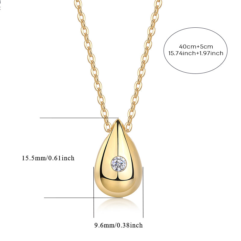 Moissanite Accent Polished Teardrop Pendant in Gold-Plated 925 Silver - size chart