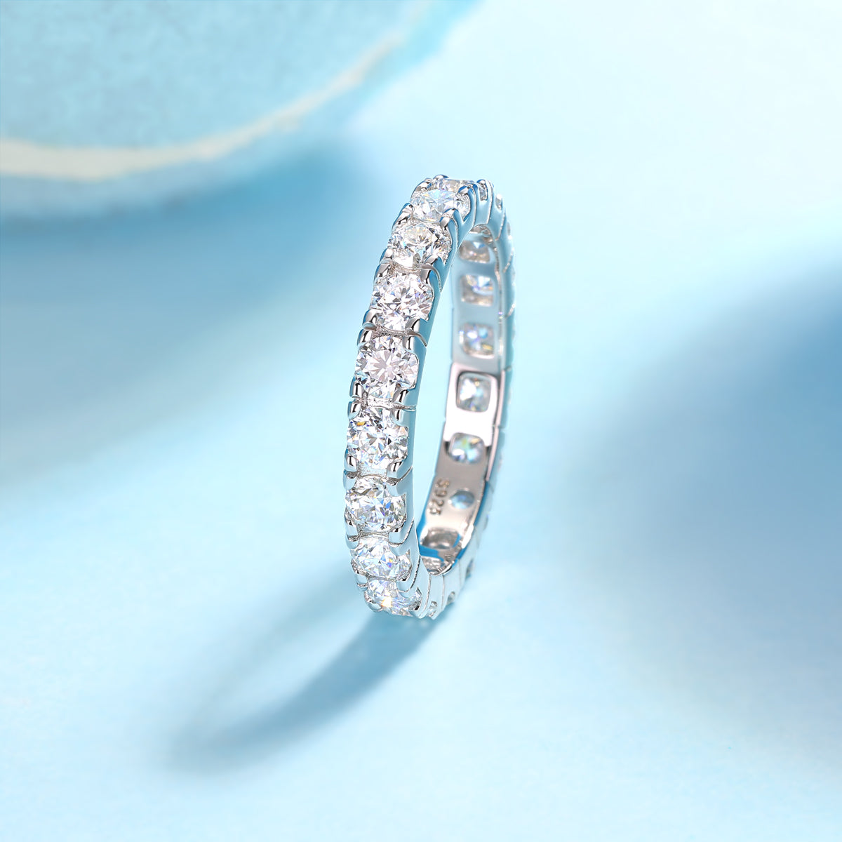 Round Moissanite Shared-Prong Eternity Band in 925 Sterling Silver