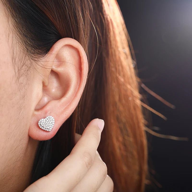 Moissanite Pave Heart Stud Earrings, image 6
