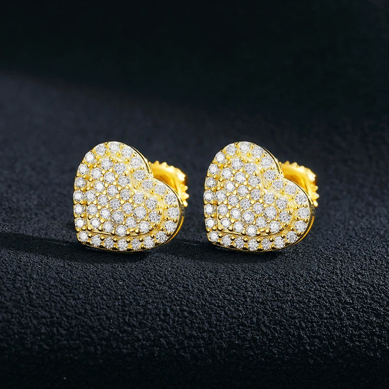 Moissanite Pave Heart Stud Earrings, image 4