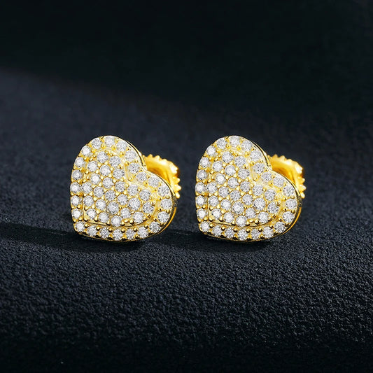 Moissanite Pave Heart Stud Earrings, image 4
