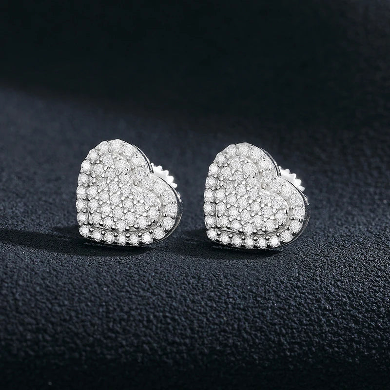 Moissanite Pave Heart Stud Earrings, image 5