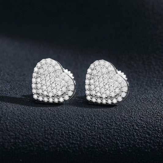 Moissanite Pave Heart Stud Earrings, image 5