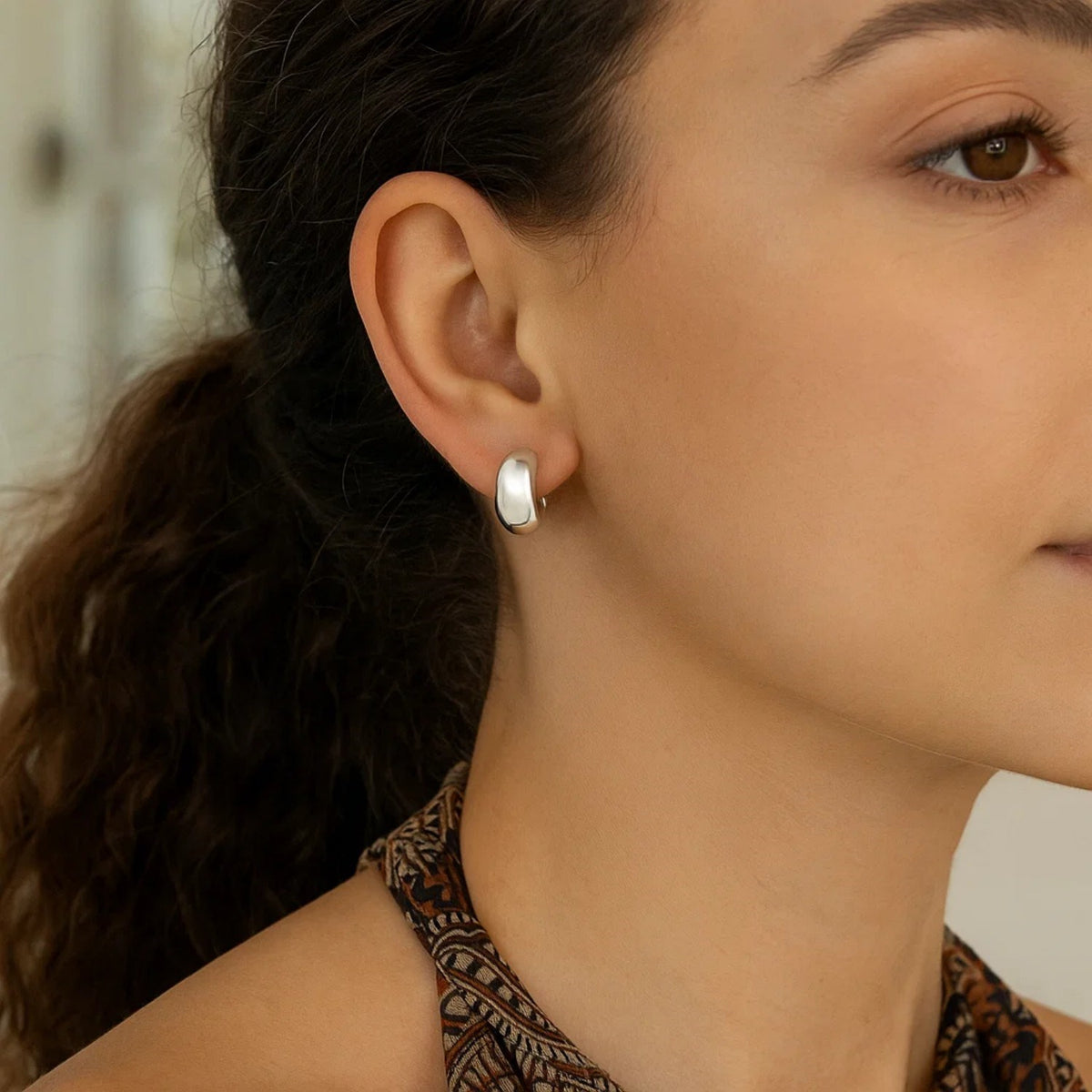 Sterling Silver C Hoop Earrings