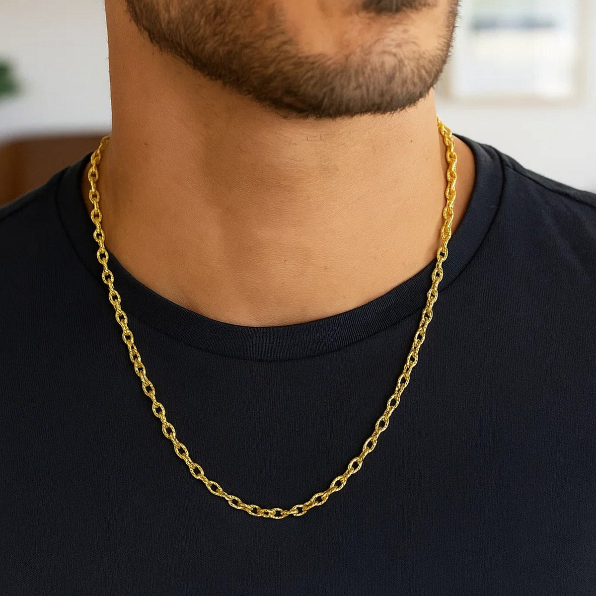 14k Yellow Gold Pendant Chain with Textured Links (3.3 mm)