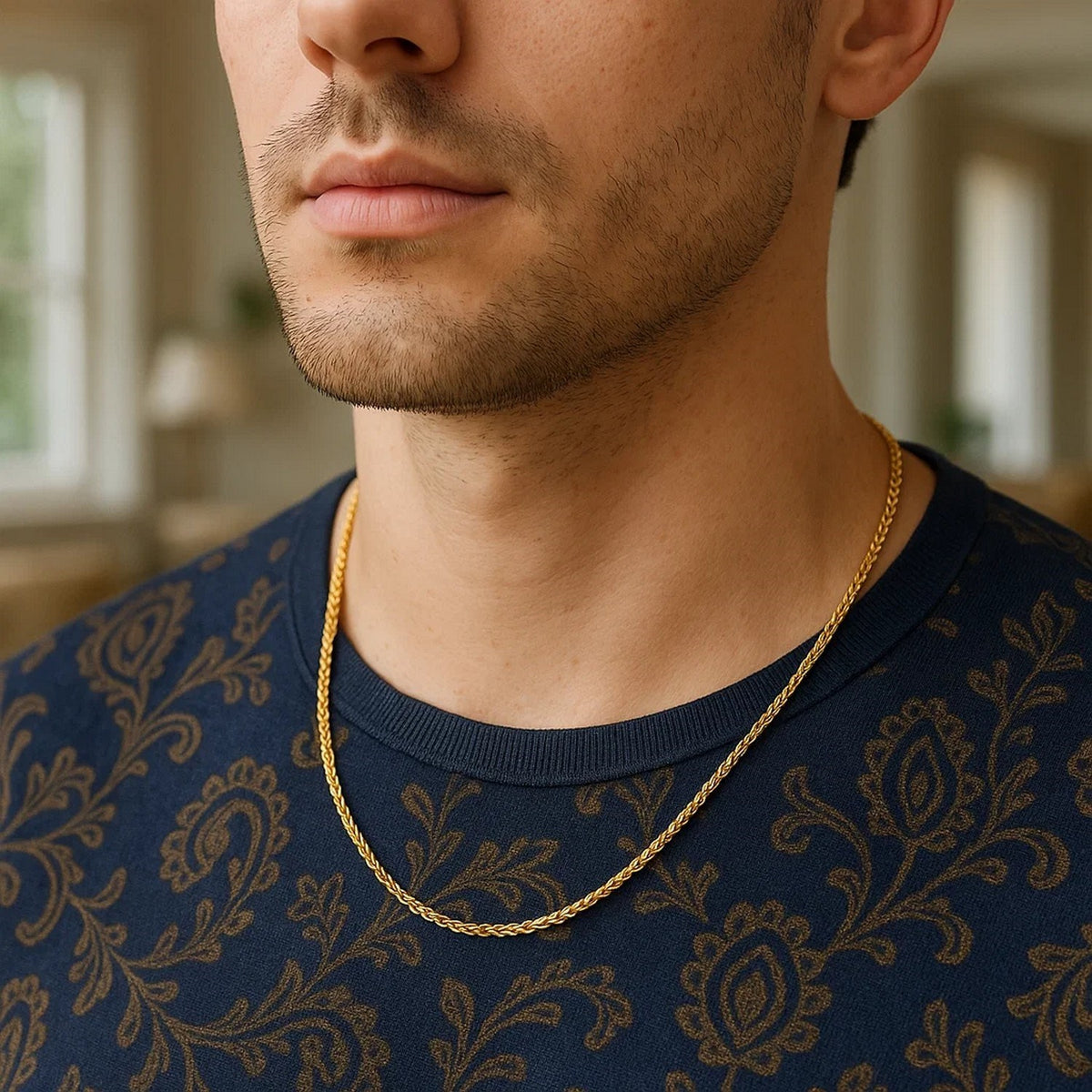 14k Yellow Gold Round Wheat Chain (1.5 mm)