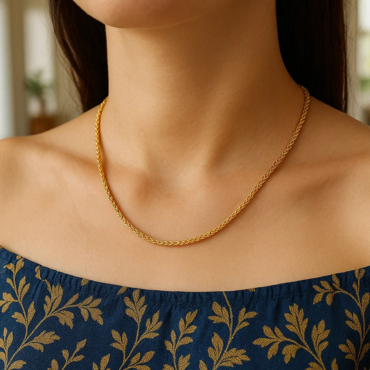 14k Yellow Gold Round Wheat Chain (1.5 mm)