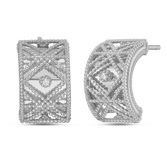14K White Gold Diamond Vannerie Earrings