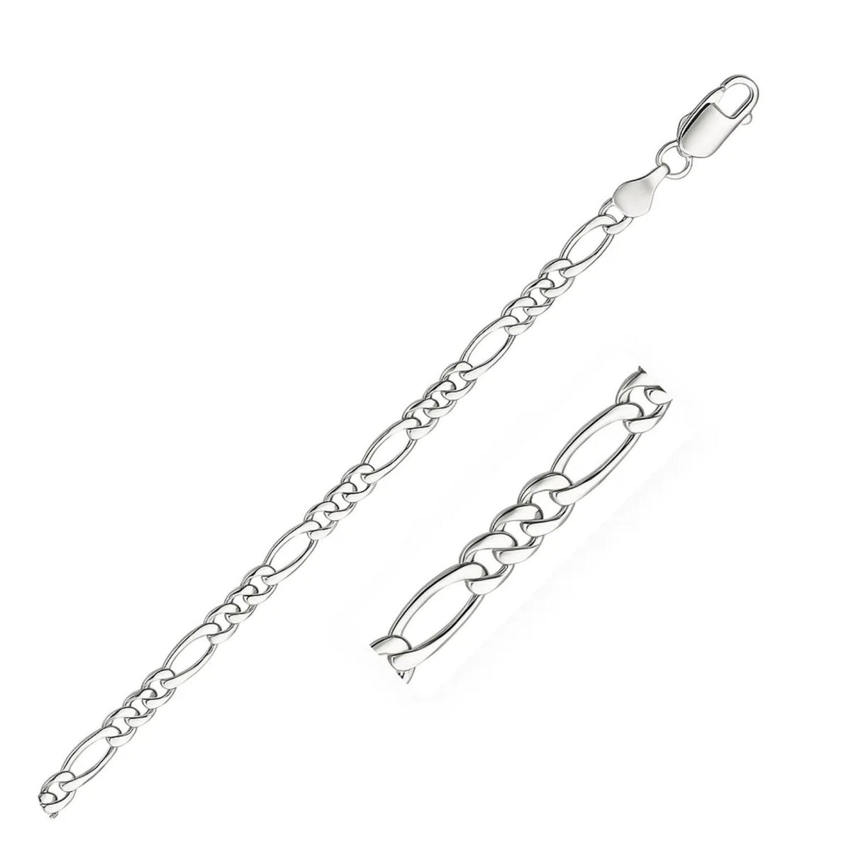 14k White Gold Solid Figaro Bracelet (3.80 mm)