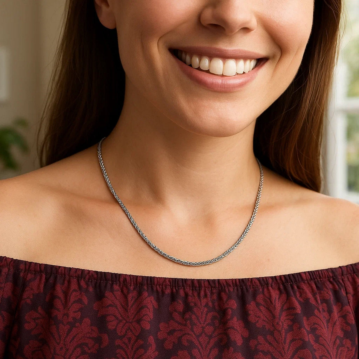 Sterling Silver Rhodium Plated Wheat Chain (1.90 mm)