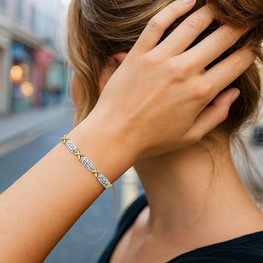 14k Two-Tone Gold Fancy X Line Bracelet (4.80 mm)