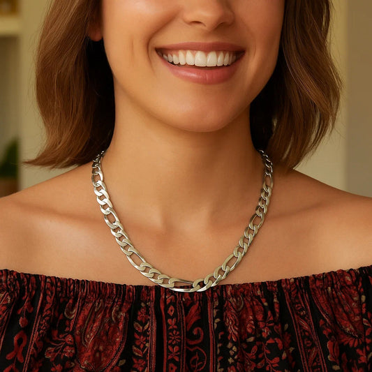 Rhodium Plated 8.8mm Sterling Silver Figaro Style Chain (8.80 mm)