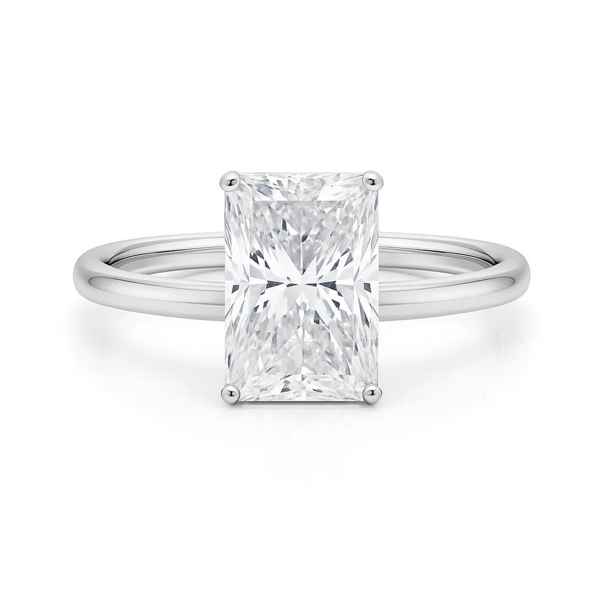 5 Carat Radiant Lab Grown IGI G/VS1 Diamond Solitaire Ring in 14K White Gold
