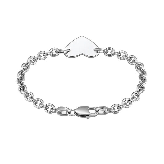 Sterling Silver Rhodium Plated Chain Bracelet with a Flat Heart Station(5.00 mm)