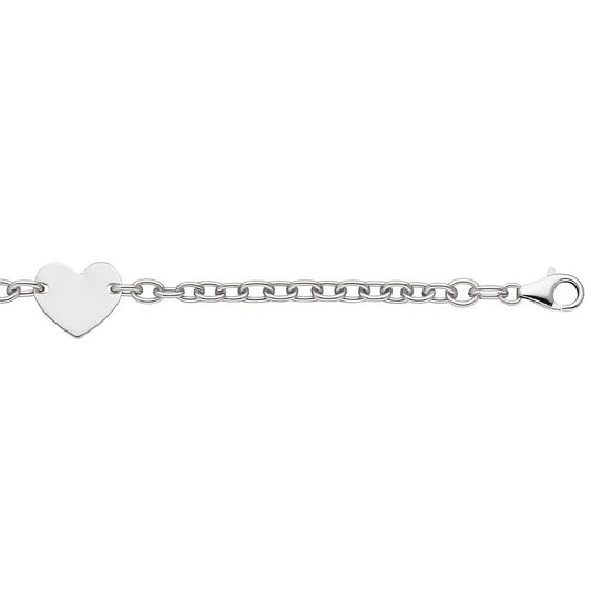 Sterling Silver Rhodium Plated Chain Bracelet with a Flat Heart Station(5.00 mm)