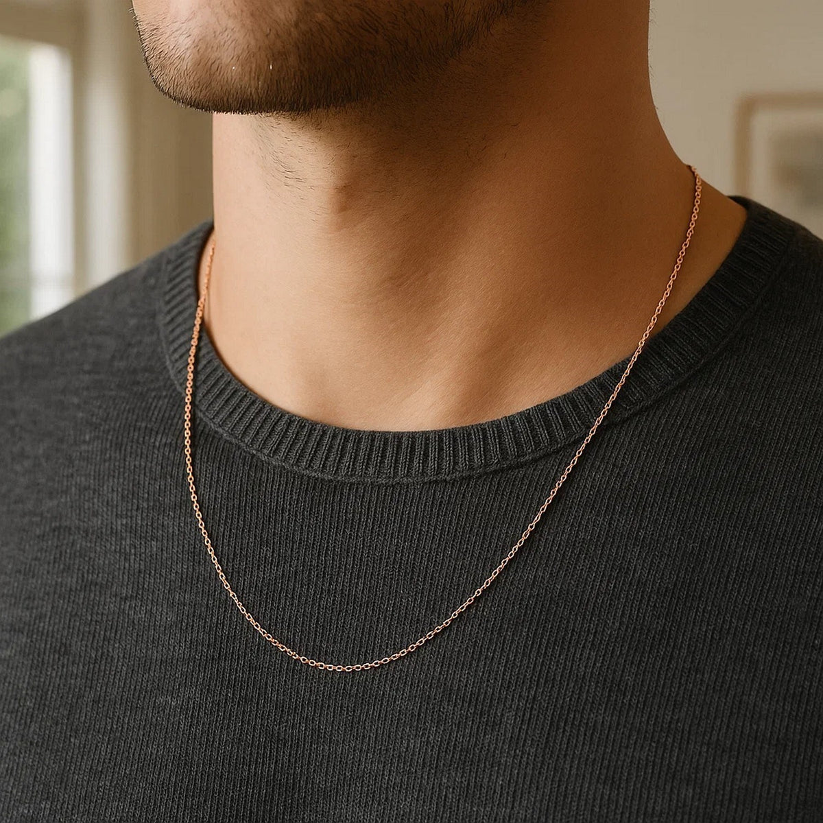 14k Pink Gold Diamond Cut Cable Link Chain (0.87 mm)