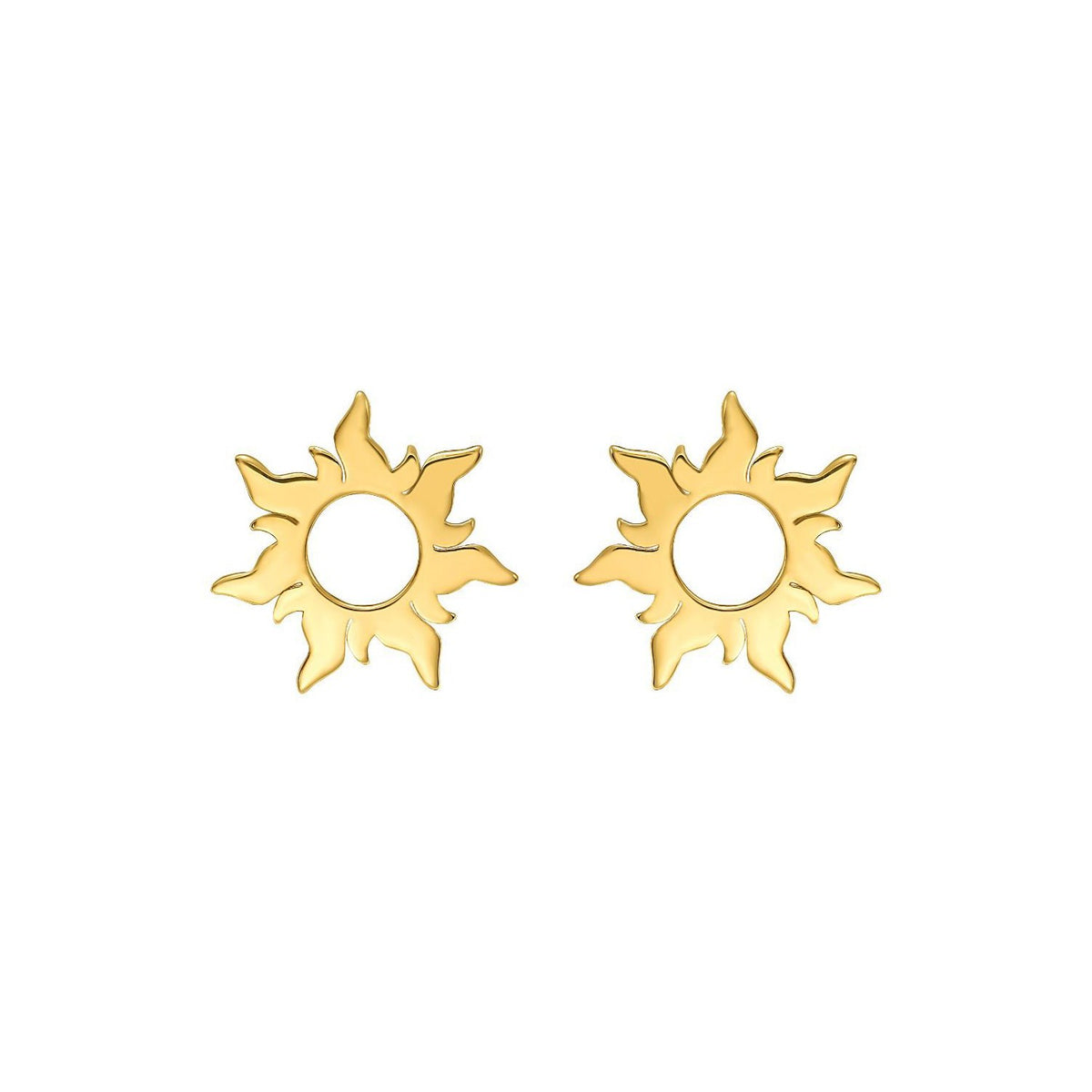 14K Yellow Gold Flaring Sun Post Earrings