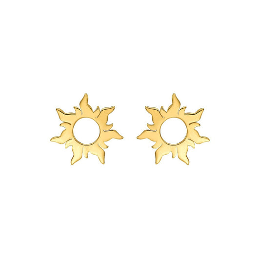 14K Yellow Gold Flaring Sun Post Earrings