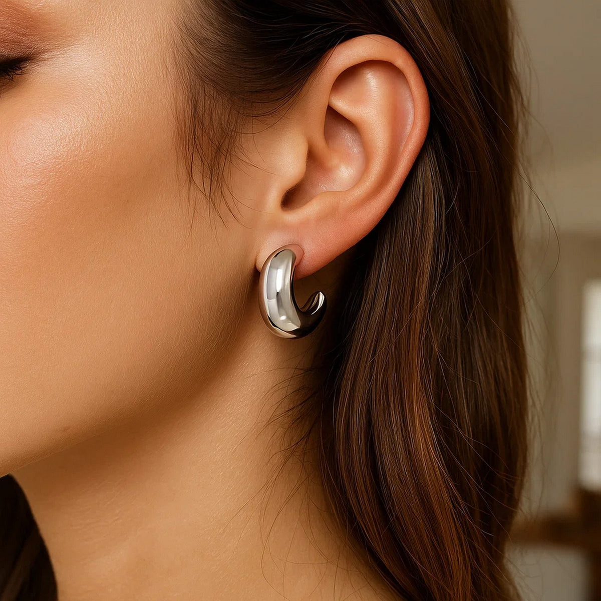 Sterling Silver Half Moon Hoop Earrings