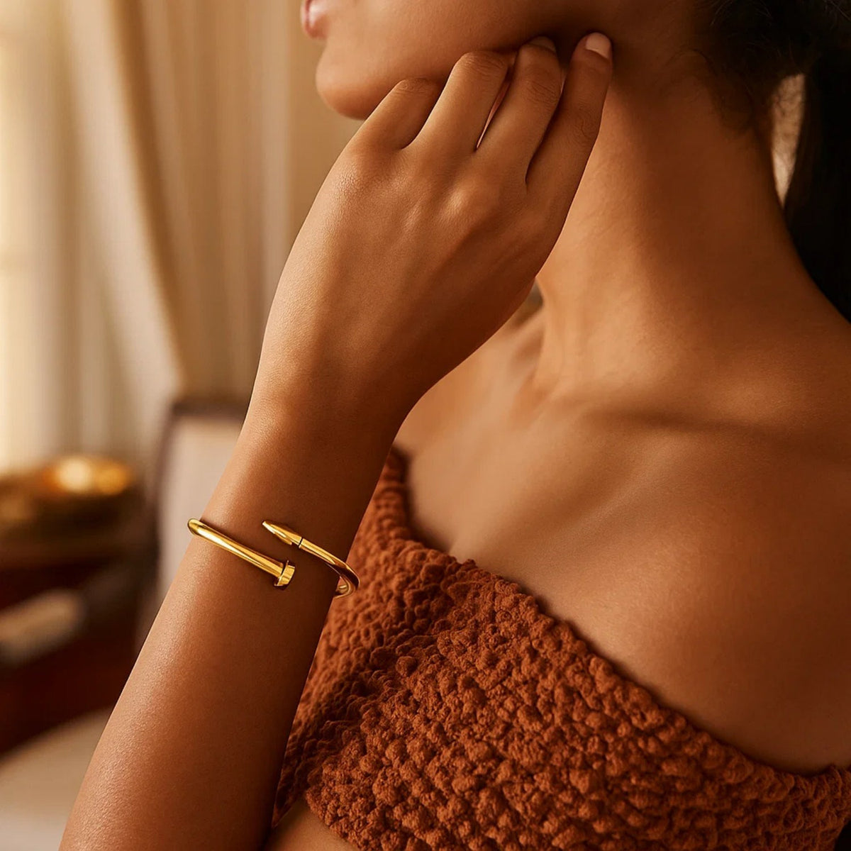 Bypass Nail Head Cuff Bangle in 14K Yellow Gold