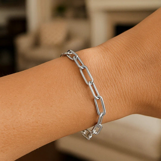 Sterling Silver Rhodium Plated Paperclip Toggle Bracelet (10.20 mm)