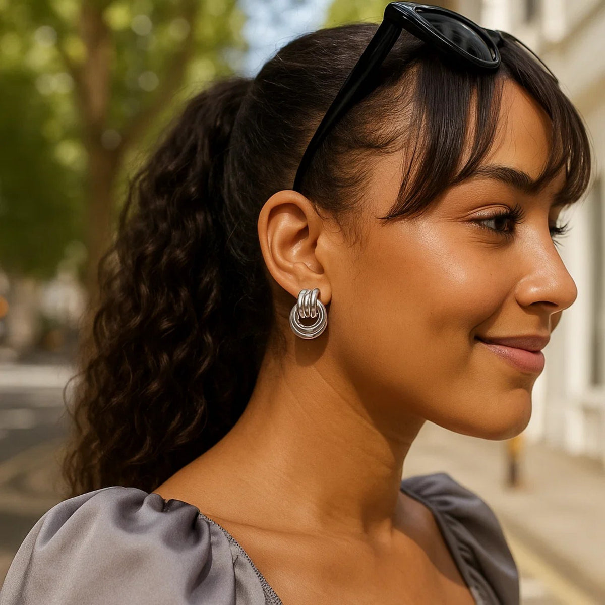 Sterling Silver Triple Door Knocker Hoop Earrings