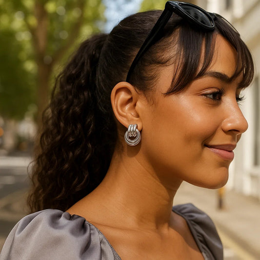 Sterling Silver Triple Door Knocker Hoop Earrings