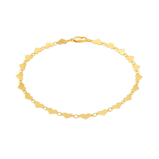 14k Yellow Gold 7 inch Mirrored Heart Chain Bracelet (5.00 mm)