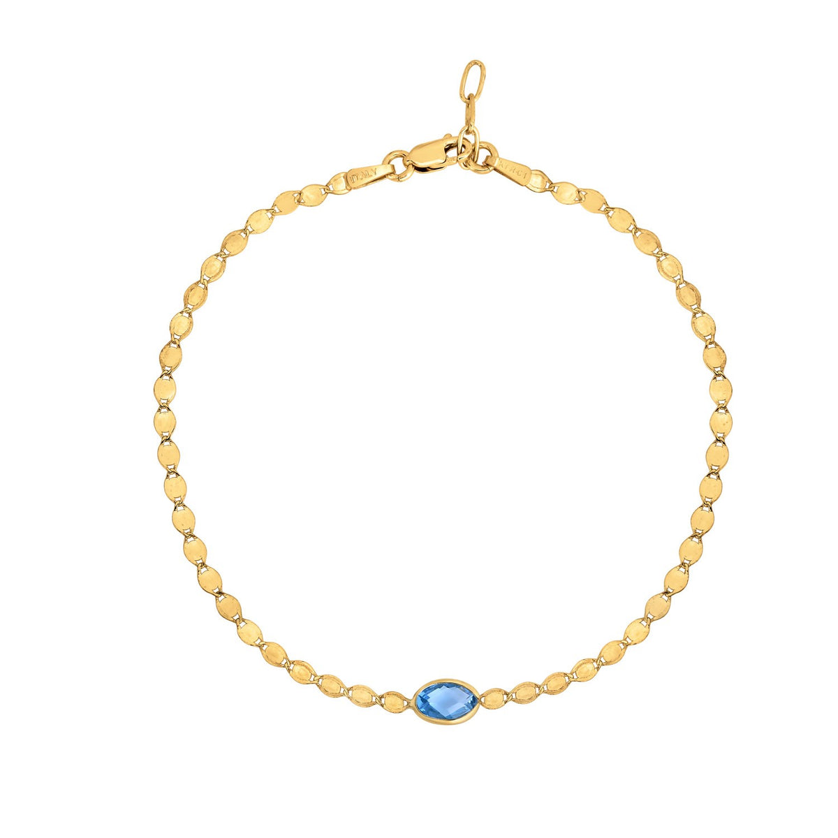 14K Yellow Gold Blue Topaz Mirrored Chain Bracelet (2.20 mm)