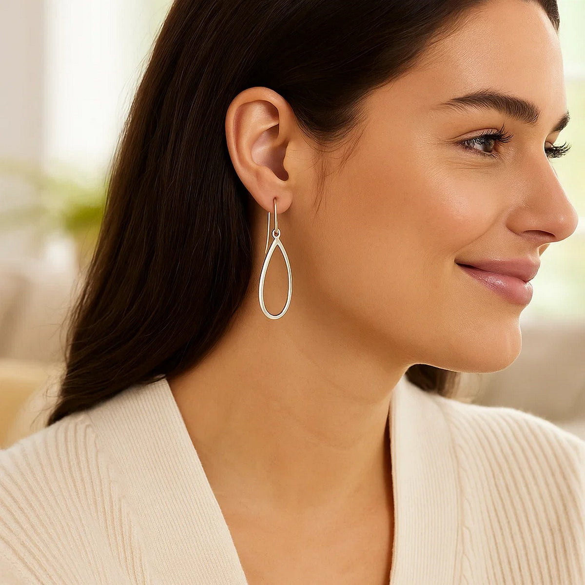 14k White Gold Earrings with Polished Open Teardrop Dangles