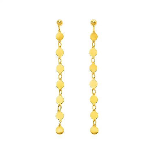 14k Yellow Gold Post Dangle Earrings with Polished Circles