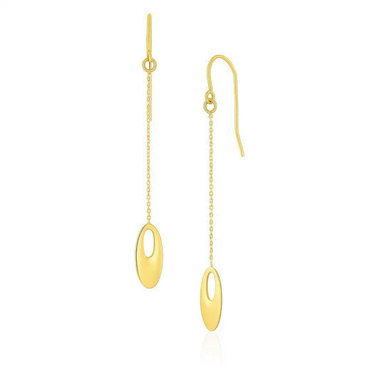 14k Yellow Gold Cutout Oval Chain Dangling Earrings