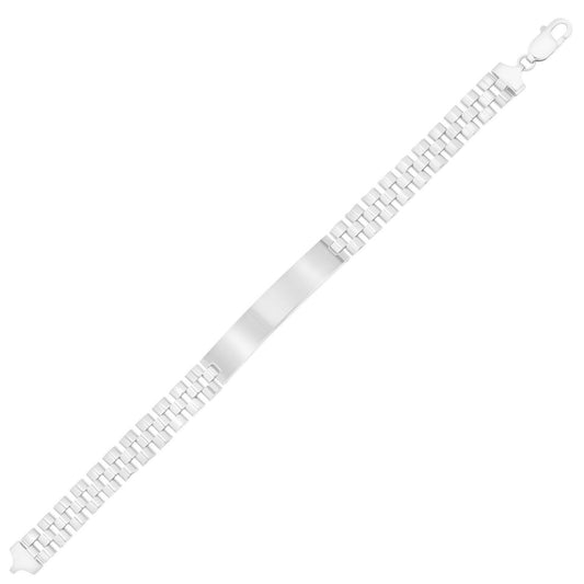 Sterling Silver Rhodium Plated Railroad Chain ID Bracelet