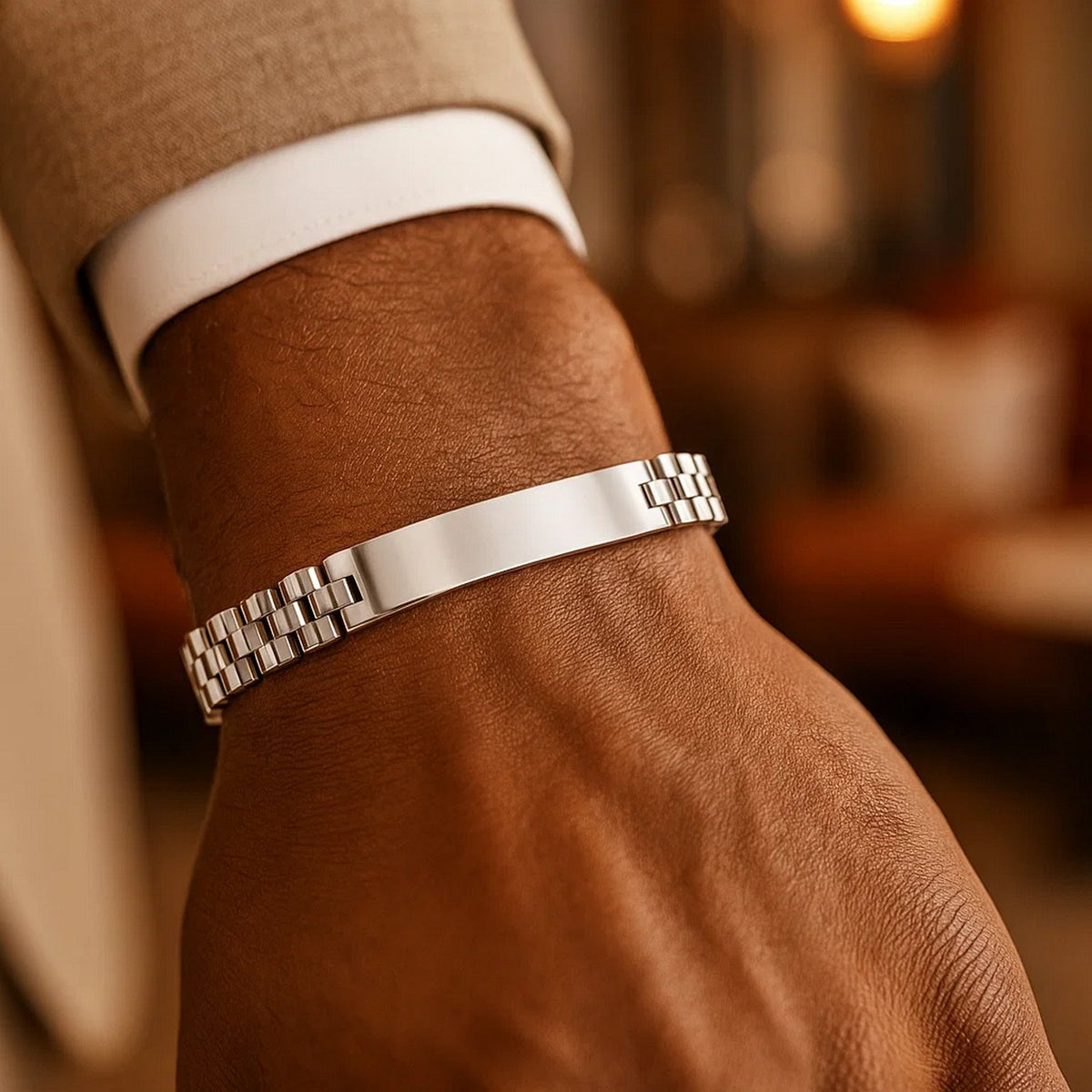 Sterling Silver Rhodium Plated Railroad Chain ID Bracelet