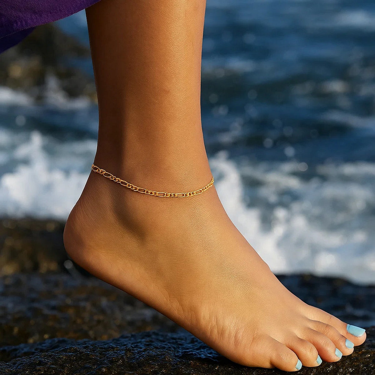 14k Yellow Gold Figaro Anklet 1.3mm