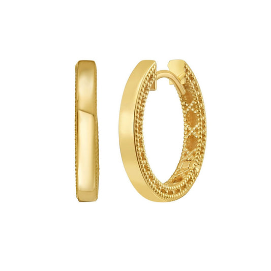 14K Yellow Gold Mini Beaded Round Huggie Earrings