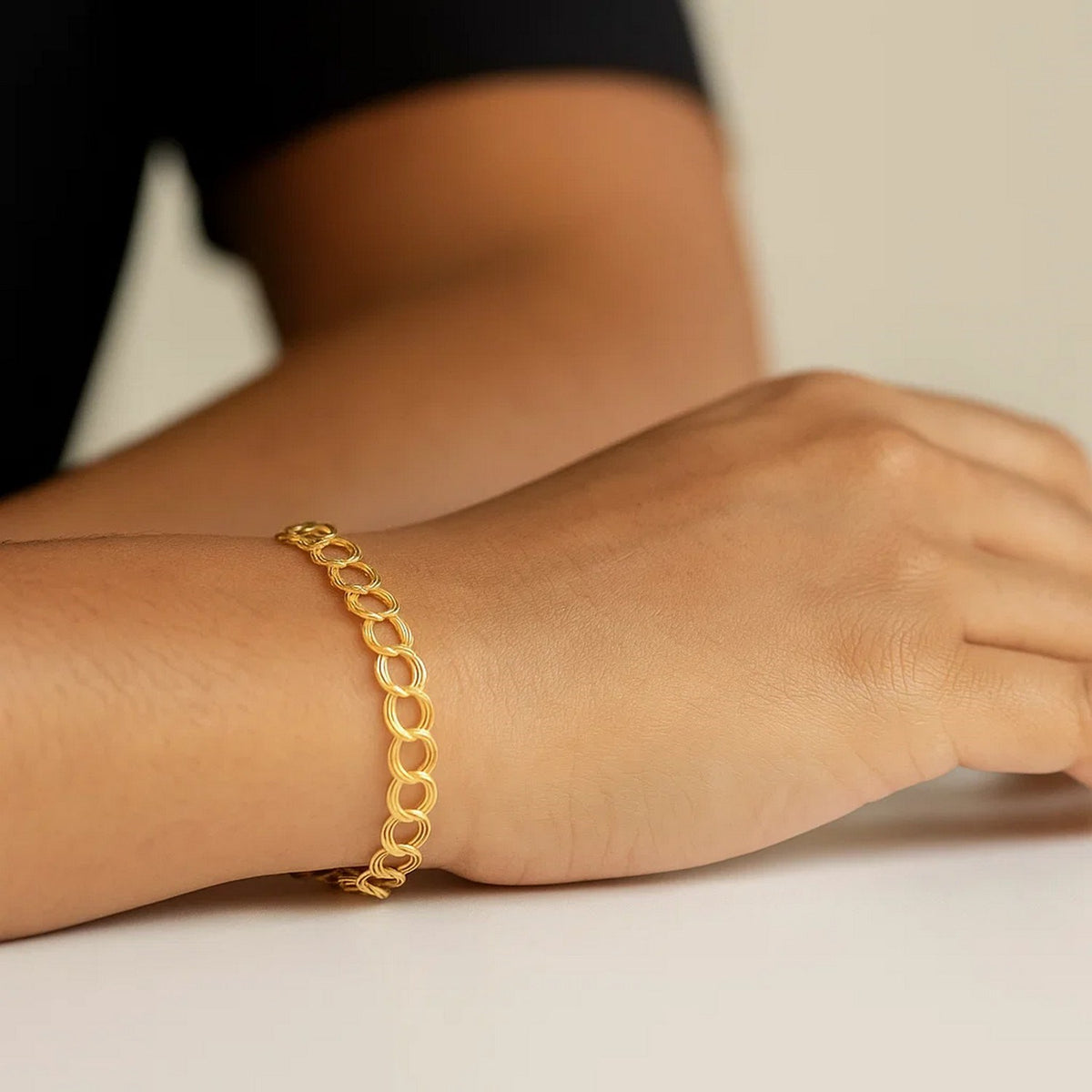 14k Yellow Gold Triple Link Charm Bracelet (5.00 mm)