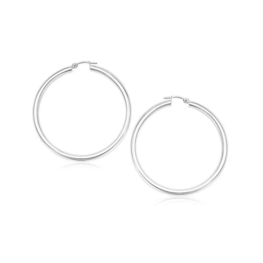 14k White Gold Polished Hoop Earrings (3x25mm)