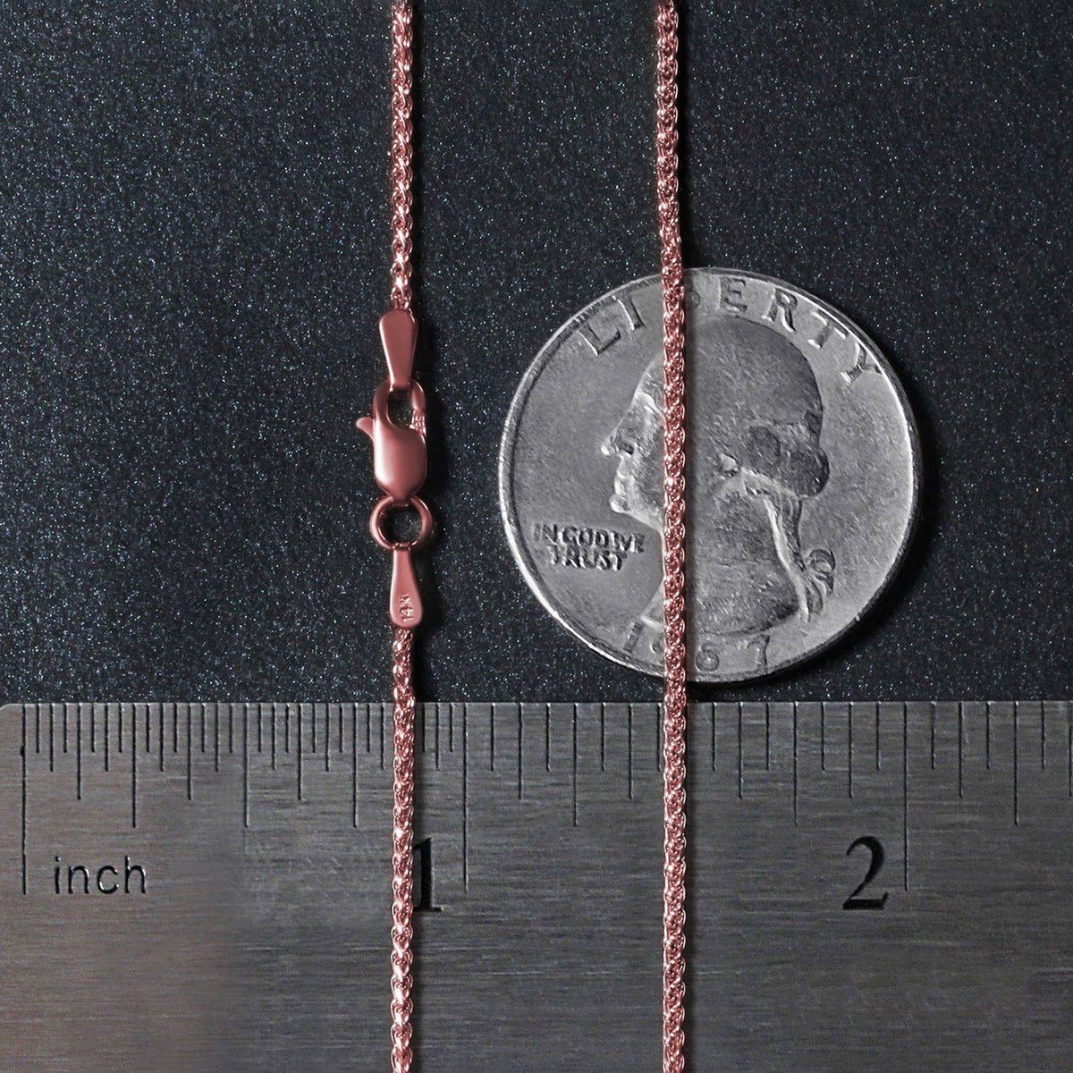 14k Rose Gold Diamond Cut Round Wheat Chain (1.20 mm)
