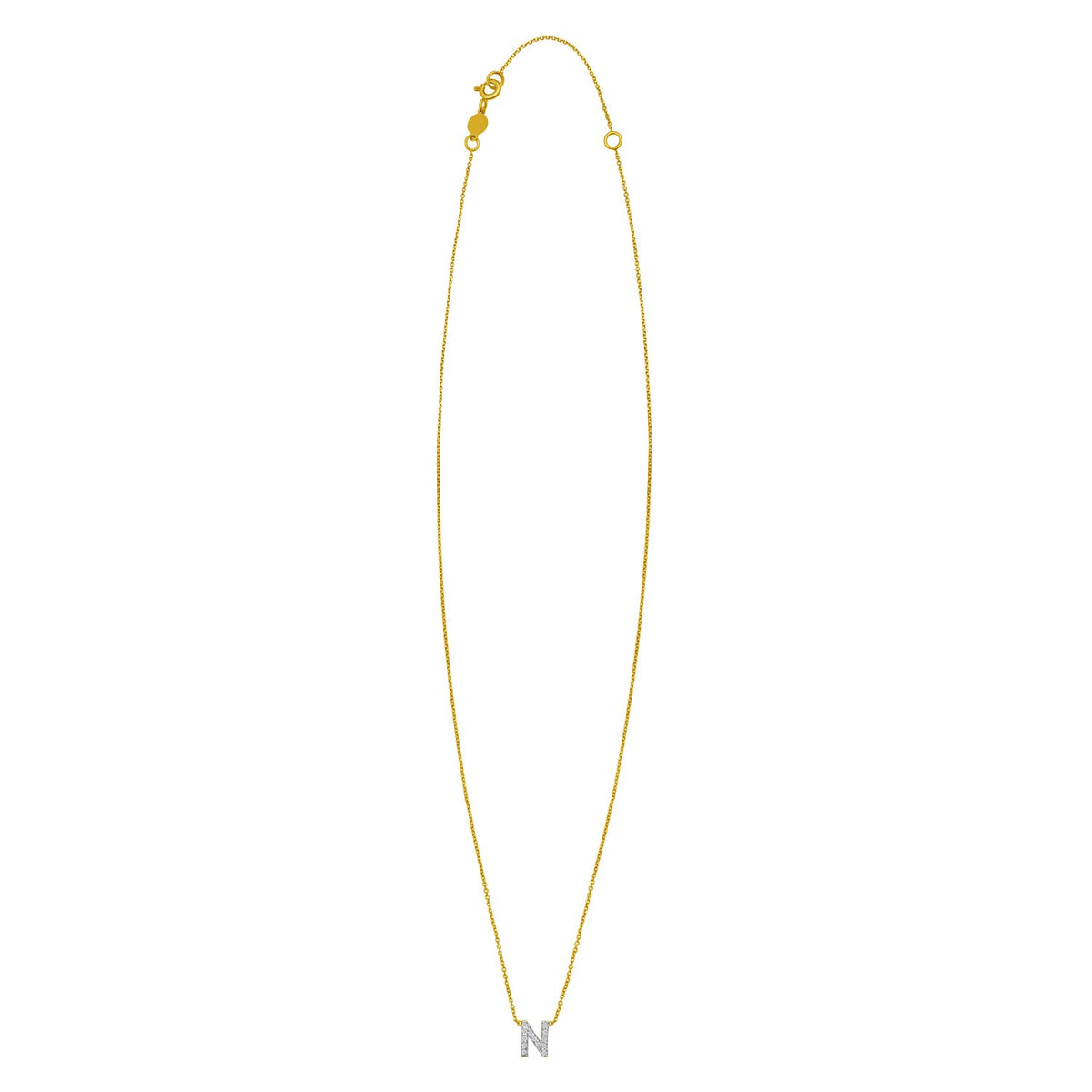 14K Yellow Gold Mini Diamond N Initial Pendant Necklace