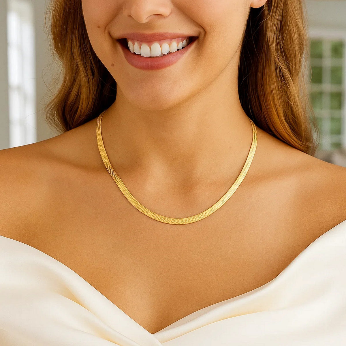Sterling Silver Yellow Gold Plated Imperial Herringbone Chain (3.40 mm)